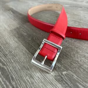 Vintage 90s DKNY Red Leather Belt Size Large Genuine Leather Silver Buckle EUC